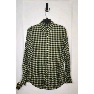 Polo Ralph Lauren Mens Large Shirt Classic Fit Plaid Yellow Blue Black